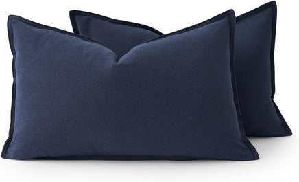 Linen Cushion Covers - 30% Linen 70% Cotton Blend, Soft & Breathable with Hidden Zipper Design - Navy Blue, 30cm x 50cm (T...