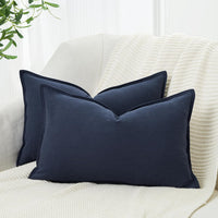 Linen Cushion Covers - 30% Linen 70% Cotton Blend, Soft & Breathable with Hidden Zipper Design - Navy Blue, 30cm x 50cm (T...