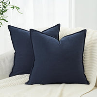 Linen Cushion Covers - 30% Linen 70% Cotton Blend, Soft & Breathable with Hidden Zipper Design - Navy Blue, 45cm x 45cm (T...