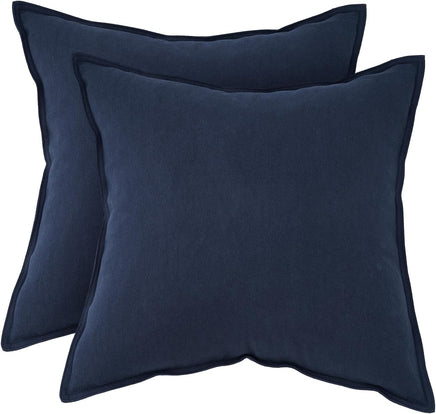 Linen Cushion Covers - 30% Linen 70% Cotton Blend, Soft & Breathable with Hidden Zipper Design - Navy Blue, 45cm x 45cm (T...
