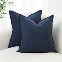 Linen Cushion Covers - 30% Linen 70% Cotton Blend, Soft & Breathable with Hidden Zipper Design - Navy Blue, 45cm x 45cm (T...