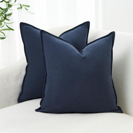 Linen Cushion Covers - 30% Linen 70% Cotton Blend, Soft & Breathable with Hidden Zipper Design - Navy Blue, 45cm x 45cm (T...