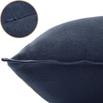 Linen Cushion Covers - 30% Linen 70% Cotton Blend, Soft & Breathable with Hidden Zipper Design - Navy Blue, 45cm x 45cm (T...