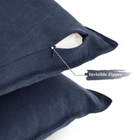 Linen Cushion Covers - 30% Linen 70% Cotton Blend, Soft & Breathable with Hidden Zipper Design - Navy Blue, 45cm x 45cm (T...