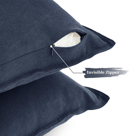 Linen Cushion Covers - 30% Linen 70% Cotton Blend, Soft & Breathable with Hidden Zipper Design - Navy Blue, 45cm x 45cm (T...