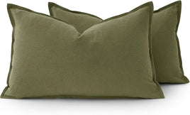 Linen Cushion Covers - 30% Linen 70% Cotton Blend, Soft & Breathable with Hidden Zipper Design - Olive Green, 30cm x 50cm ...