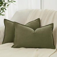Linen Cushion Covers - 30% Linen 70% Cotton Blend, Soft & Breathable with Hidden Zipper Design - Olive Green, 30cm x 50cm ...