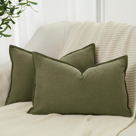 Linen Cushion Covers - 30% Linen 70% Cotton Blend, Soft & Breathable with Hidden Zipper Design - Olive Green, 30cm x 50cm ...