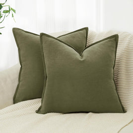 Linen Cushion Covers - 30% Linen 70% Cotton Blend, Soft & Breathable with Hidden Zipper Design - Olive Green, 45cm x 45cm ...