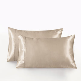 Satin Pillowcases - Silky Soft Polyester Satin with Zipper Closure - Champagne, 48cm x 73cm (Twin Pack)
