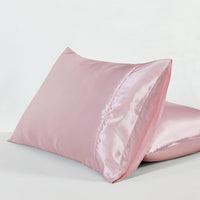 Satin Pillowcases - Silky Soft Polyester Satin with Zipper Closure - Pink, 48cm x 73cm (Twin Pack)