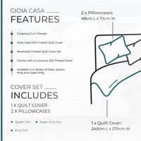 100% Cotton Hugo Reversible Printed Quilt Cover Set - Super King Size