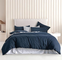 Vintage Washed Microfibre Quilt Cover Set (3Pcs) - Navy - Super King Size