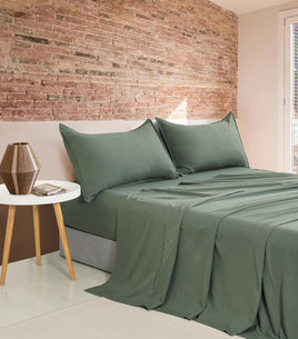 Vintage Washed Microfibre Sheet Set with 2 Pillowcases - Khaki Green - Super King