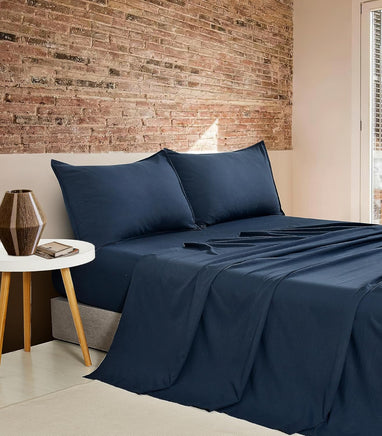 Vintage Washed Microfibre Sheet Set with 2 Pillowcases - Navy - Super King