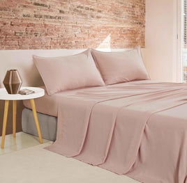 Vintage Washed Microfibre Sheet Set (Pink, Super King)