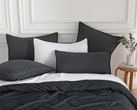 Vintage Washed Microfibre Standard Pillowcases - Set of 2 Luxurious Standard Pillow Covers - Black