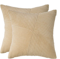 Corduroy Cushion Covers - Soft Velvet Fabric with Windmill-Inspired Pattern and Hidden Zipper Design - Beige, 45cm x 45cm ...