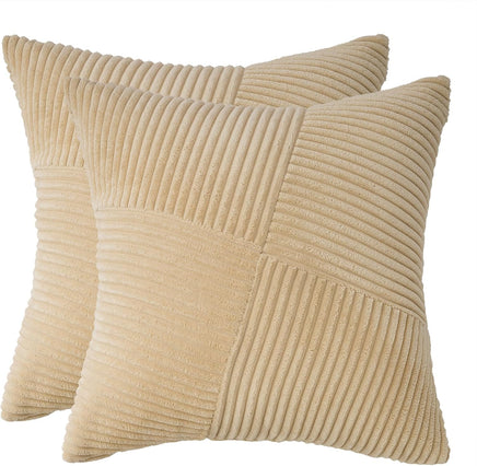 Corduroy Cushion Covers - Soft Velvet Fabric with Windmill-Inspired Pattern and Hidden Zipper Design - Beige, 45cm x 45cm ...
