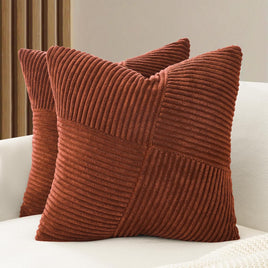 Corduroy Cushion Covers - Soft Velvet Fabric with Windmill-Inspired Pattern and Hidden Zipper Design - Brick, 45cm x 45cm ...