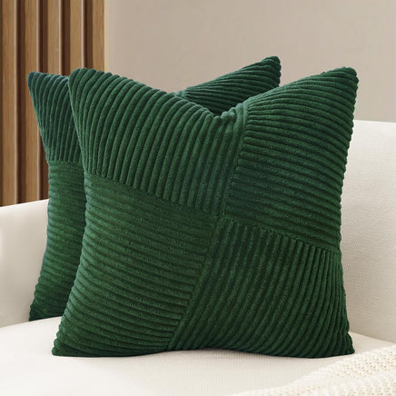 Corduroy Cushion Covers - Soft Velvet Fabric with Windmill-Inspired Pattern and Hidden Zipper Design - Forest Green, 45cm ...