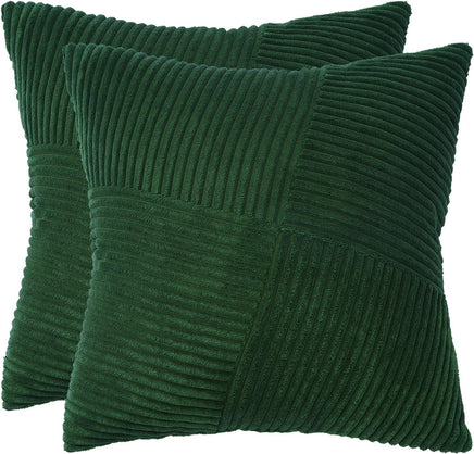 Corduroy Cushion Covers - Soft Velvet Fabric with Windmill-Inspired Pattern and Hidden Zipper Design - Forest Green, 45cm ...