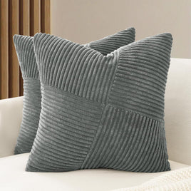 Corduroy Cushion Covers - Soft Velvet Fabric with Windmill-Inspired Pattern and Hidden Zipper Design - Dark Grey, 45cm x 4...