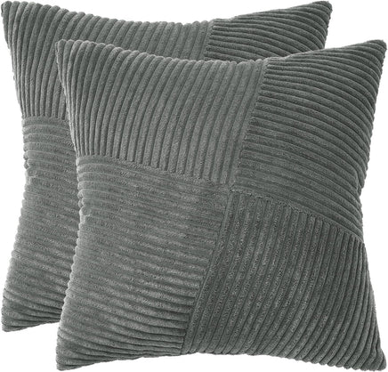 Corduroy Cushion Covers - Soft Velvet Fabric with Windmill-Inspired Pattern and Hidden Zipper Design - Dark Grey, 45cm x 4...