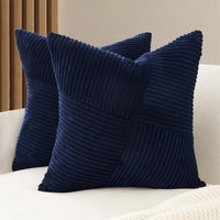 Corduroy Cushion Covers - Soft Velvet Fabric with Windmill-Inspired Pattern and Hidden Zipper Design - Navy Blue, 45cm x 4...