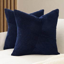 Corduroy Cushion Covers - Soft Velvet Fabric with Windmill-Inspired Pattern and Hidden Zipper Design - Navy Blue, 45cm x 4...