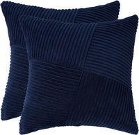 Corduroy Cushion Covers - Soft Velvet Fabric with Windmill-Inspired Pattern and Hidden Zipper Design - Navy Blue, 45cm x 4...