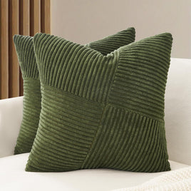 Corduroy Cushion Covers - Soft Velvet Fabric with Windmill-Inspired Pattern and Hidden Zipper Design - Olive Green, 45cm x...