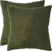 Corduroy Cushion Covers - Soft Velvet Fabric with Windmill-Inspired Pattern and Hidden Zipper Design - Olive Green, 45cm x...