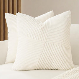 Corduroy Cushion Covers - Soft Velvet Fabric with Windmill-Inspired Pattern and Hidden Zipper Design - Snow, 45cm x 45cm (...