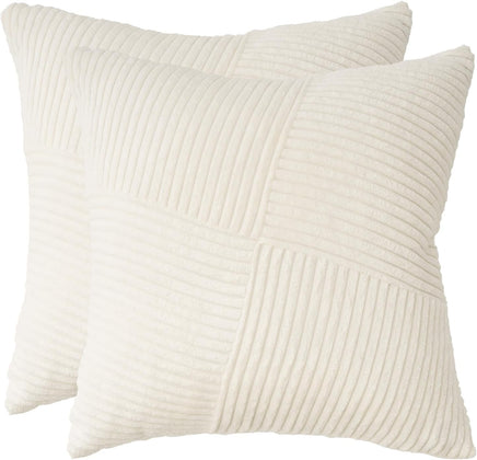 Corduroy Cushion Covers - Soft Velvet Fabric with Windmill-Inspired Pattern and Hidden Zipper Design - Snow, 45cm x 45cm (...