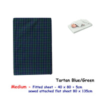 Tartan Blue Green Bassinet Fitted Sheet with a Flat Sheet Sewed Attached