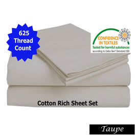 Luxury Living 625TC Cotton Rich Sheet Set Taupe Queen