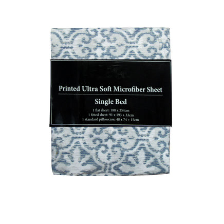 Printed Microfiber Sheet Set Single Silver Imperial