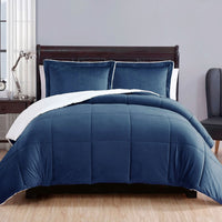 3 Piece Ultra-soft Micro Mink Comforter Set Queen with Sherpa Reverse Navy Blue