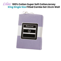 Revive Lilac 100% Cotton Jersey Super Soft Fitted Sheet Combo Set King Single 35cm Wall