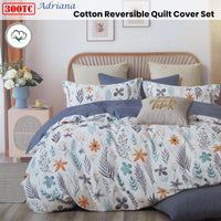 300TC Adriana Reversible Cotton Quilt Cover Set Queen