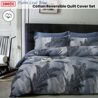 300TC Palm Leaf Blue Reversible Cotton Quilt Cover Set King