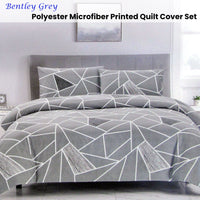 Artex Bentley Grey Quilt Cover Set Geometric Pattern Reversible Printed Microfiber Polyester Double