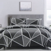 Artex Owen Charcoal Quilt Cover Set Geometric Pattern Reversible Printed Microfiber Polyester Double