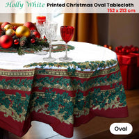 Holly White Christmas Festival Printed Oval Tablecloth 152 x 213 cm