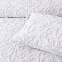 Bianca Ella White Cotton Chenille Floral Bedspread Set Double