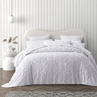 Bianca Ella White Cotton Chenille Floral Bedspread Set Queen