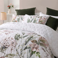 Bianca Lorna White Floral Printed Quilted Bedspread Set Double