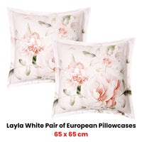 Bianca Pair of Layla White European Pillowcases 65 x 65cm