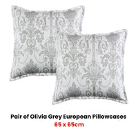 Bianca Pair of Olivia Grey European Pillowcases